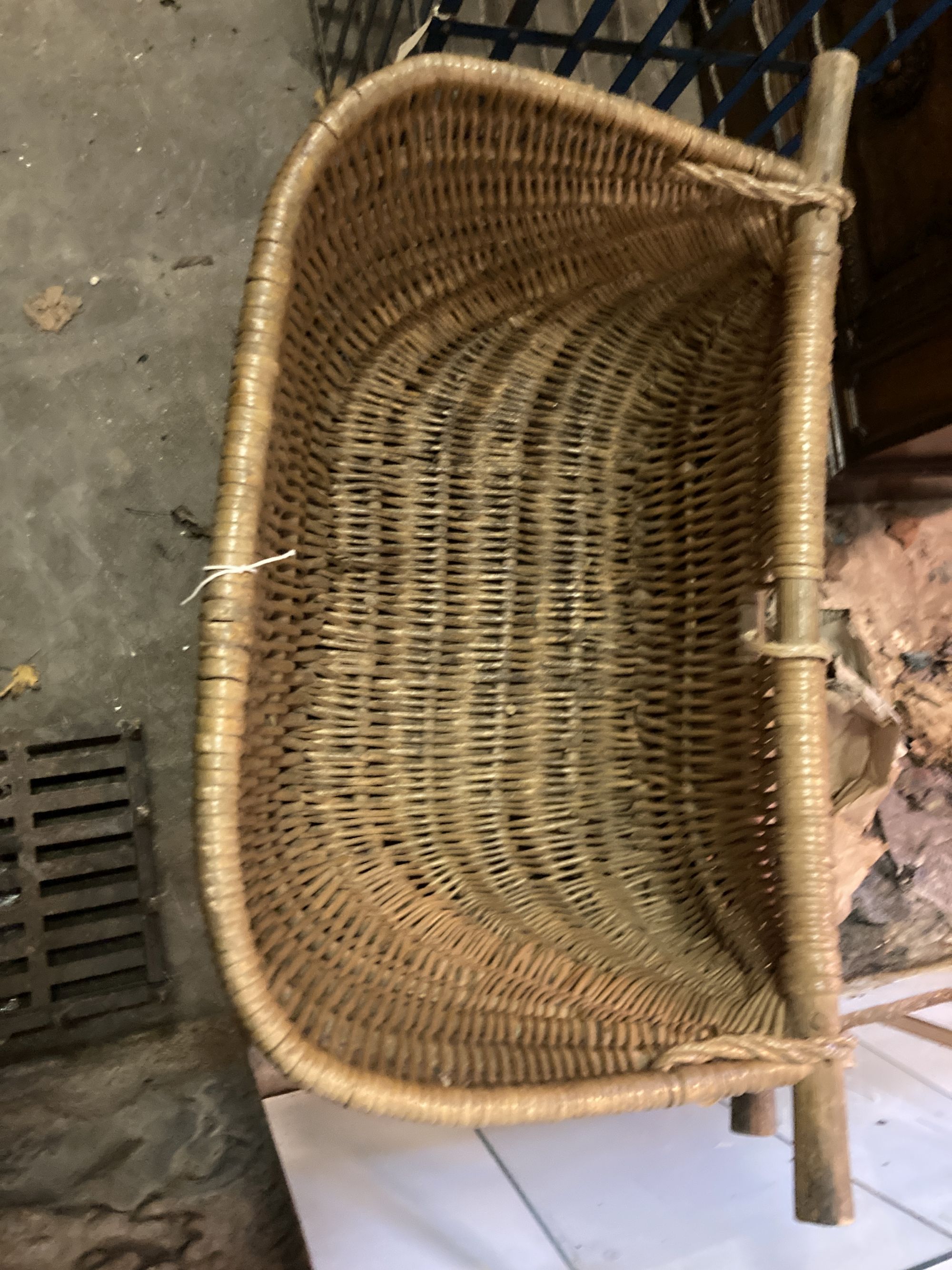 Three wicker grape harvest hods, width 87cm, depth 48cm, height 30cm